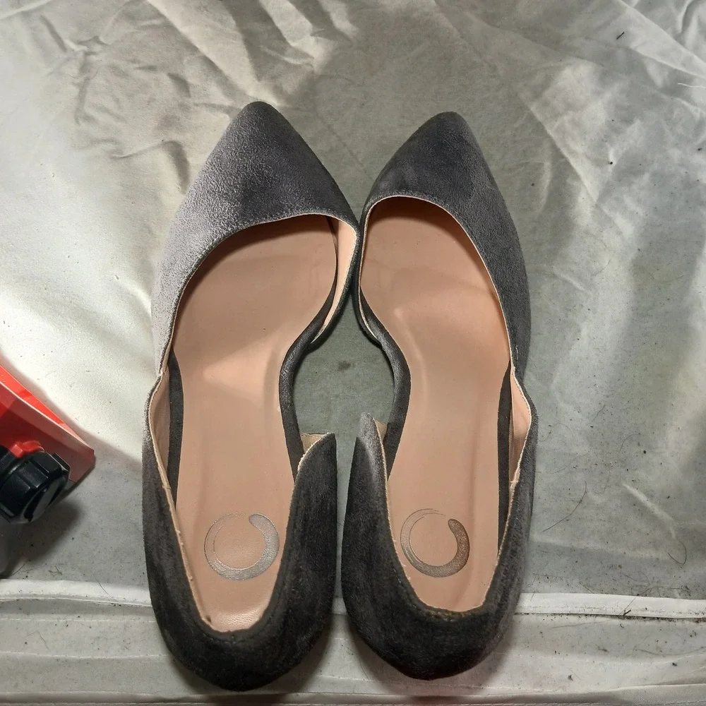 Journee Collection d'Orsay Wedge Pumps Size 8 Grey Suede Pointed Toe Office Chic